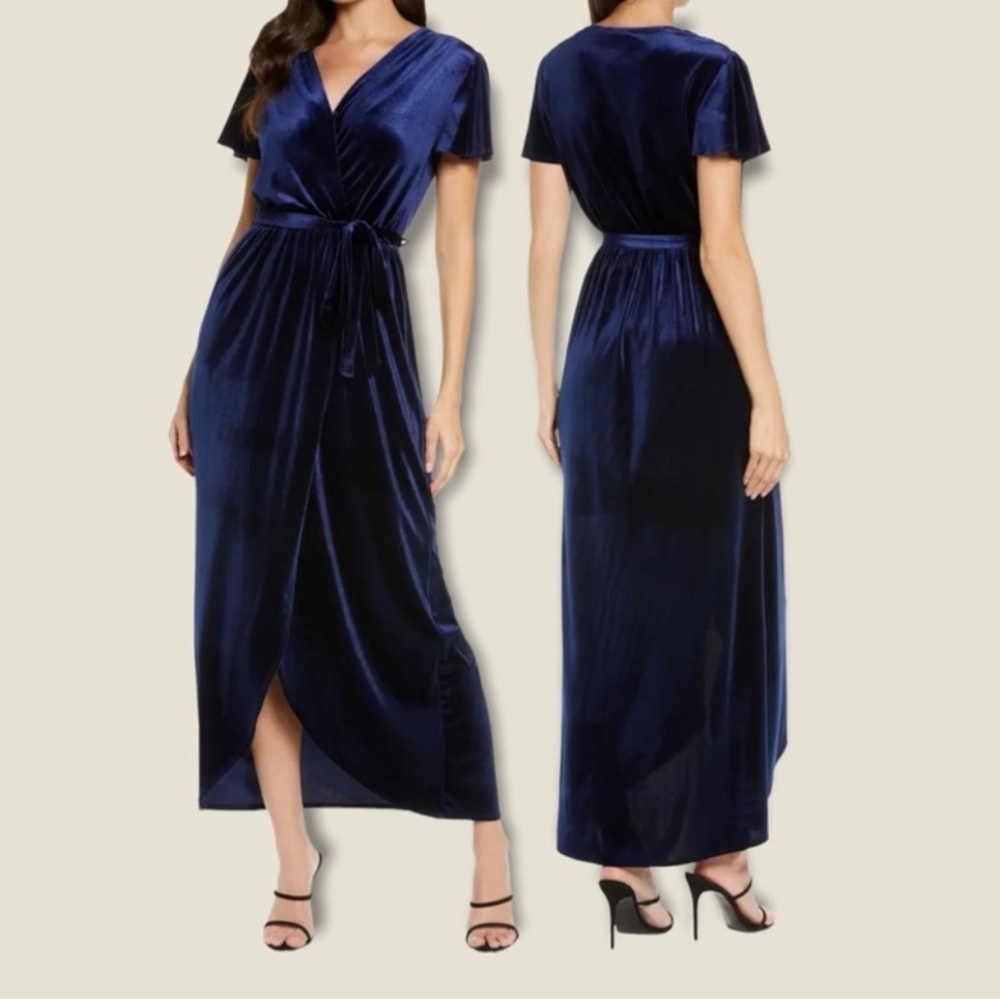 Fraiche by J Velvet Wrap Front Maxi Dress in Blue